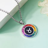 Rainbow Synthetic Gemstone 12 Zodiac Signs 925 Sterling Silver Necklace-Grdeer