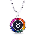 Rainbow Synthetic Gemstone 12 Zodiac Signs 925 Sterling Silver Necklace-Grdeer