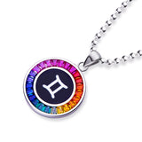 Rainbow Synthetic Gemstone 12 Zodiac Signs 925 Sterling Silver Necklace-Grdeer