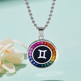 Rainbow Synthetic Gemstone 12 Zodiac Signs 925 Sterling Silver Necklace-Grdeer