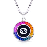 Rainbow Synthetic Gemstone 12 Zodiac Signs 925 Sterling Silver Necklace-Grdeer