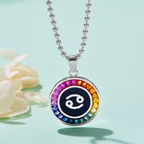 Rainbow Synthetic Gemstone 12 Zodiac Signs 925 Sterling Silver Necklace-Grdeer