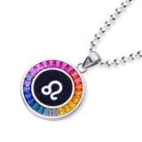 Rainbow Synthetic Gemstone 12 Zodiac Signs 925 Sterling Silver Necklace-Grdeer