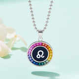 Rainbow Synthetic Gemstone 12 Zodiac Signs 925 Sterling Silver Necklace-Grdeer