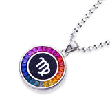 Rainbow Synthetic Gemstone 12 Zodiac Signs 925 Sterling Silver Necklace-Grdeer