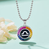 Rainbow Synthetic Gemstone 12 Zodiac Signs 925 Sterling Silver Necklace-Grdeer