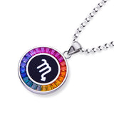 Rainbow Synthetic Gemstone 12 Zodiac Signs 925 Sterling Silver Necklace-Grdeer