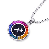 Rainbow Synthetic Gemstone 12 Zodiac Signs 925 Sterling Silver Necklace-Grdeer