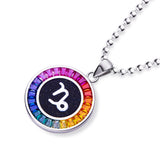 Rainbow Synthetic Gemstone 12 Zodiac Signs 925 Sterling Silver Necklace-Grdeer