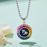 Rainbow Synthetic Gemstone 12 Zodiac Signs 925 Sterling Silver Necklace-Grdeer