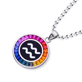 Rainbow Synthetic Gemstone 12 Zodiac Signs 925 Sterling Silver Necklace-Grdeer