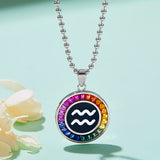 Rainbow Synthetic Gemstone 12 Zodiac Signs 925 Sterling Silver Necklace-Grdeer