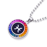 Rainbow Synthetic Gemstone 12 Zodiac Signs 925 Sterling Silver Necklace-Grdeer