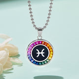 Rainbow Synthetic Gemstone 12 Zodiac Signs 925 Sterling Silver Necklace-Grdeer