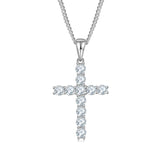 Gift For Parents. Classic Cross S925 Silver Moissanite Necklace + Side Chain-Grdeer