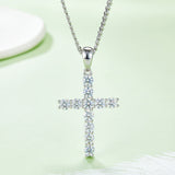 Gift For Parents. Classic Cross S925 Silver Moissanite Necklace + Side Chain-Grdeer