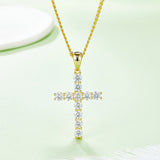 Gift For Parents. Classic Cross S925 Silver Moissanite Necklace + Side Chain-Grdeer