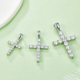 Gift For Parents. Classic Cross S925 Silver Moissanite Necklace + Side Chain-Grdeer