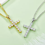 Gift For Parents. Classic Cross S925 Silver Moissanite Necklace + Side Chain-Grdeer