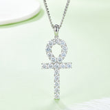 Gift For Parents. Fashion Cross S925 Silver Moissanite Necklace + Side Chain-Grdeer