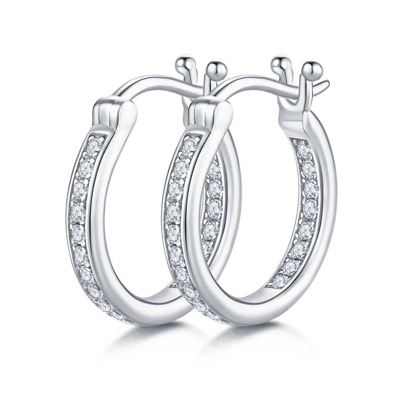 Round,Single Row,Moissanite,Hoop,Earrings,925 Silver,Jewelry,Grdee