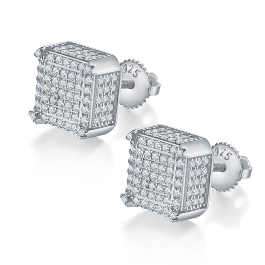 Square side inlaid threaded Mosang diamond stone earrings  jewelry - Grdeer