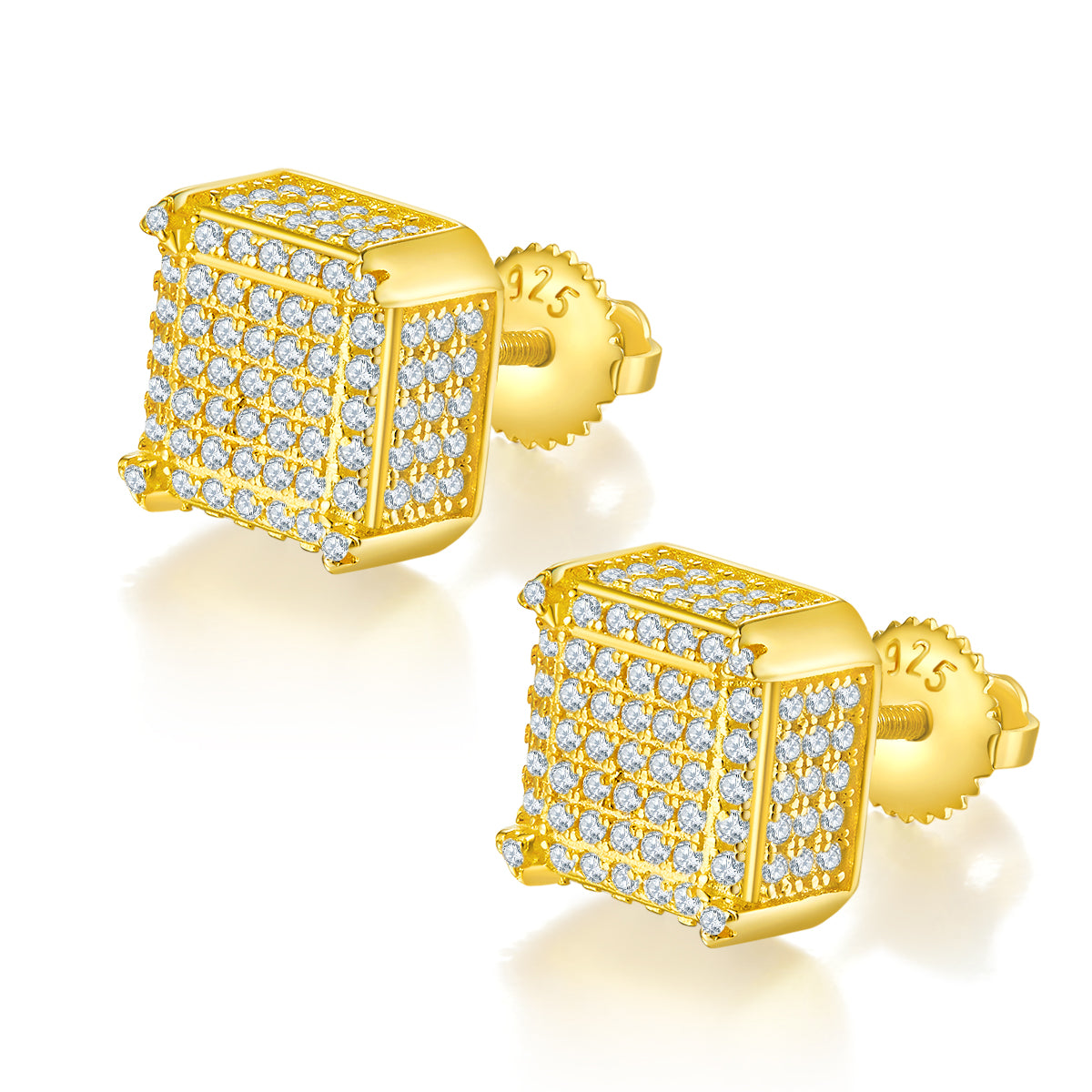 Square side inlaid threaded Mosang diamond stone earrings  jewelry - Grdeer